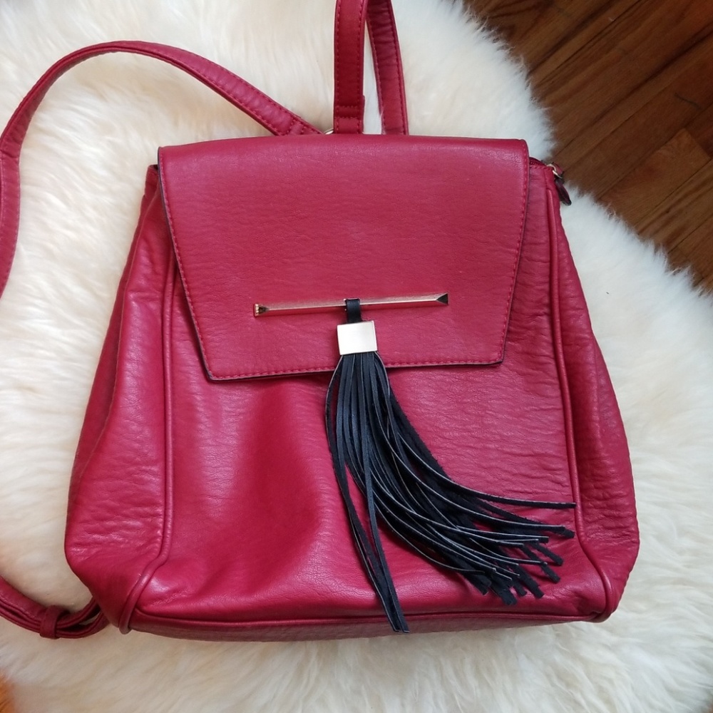 Vegan Leather Red Backpack Purse